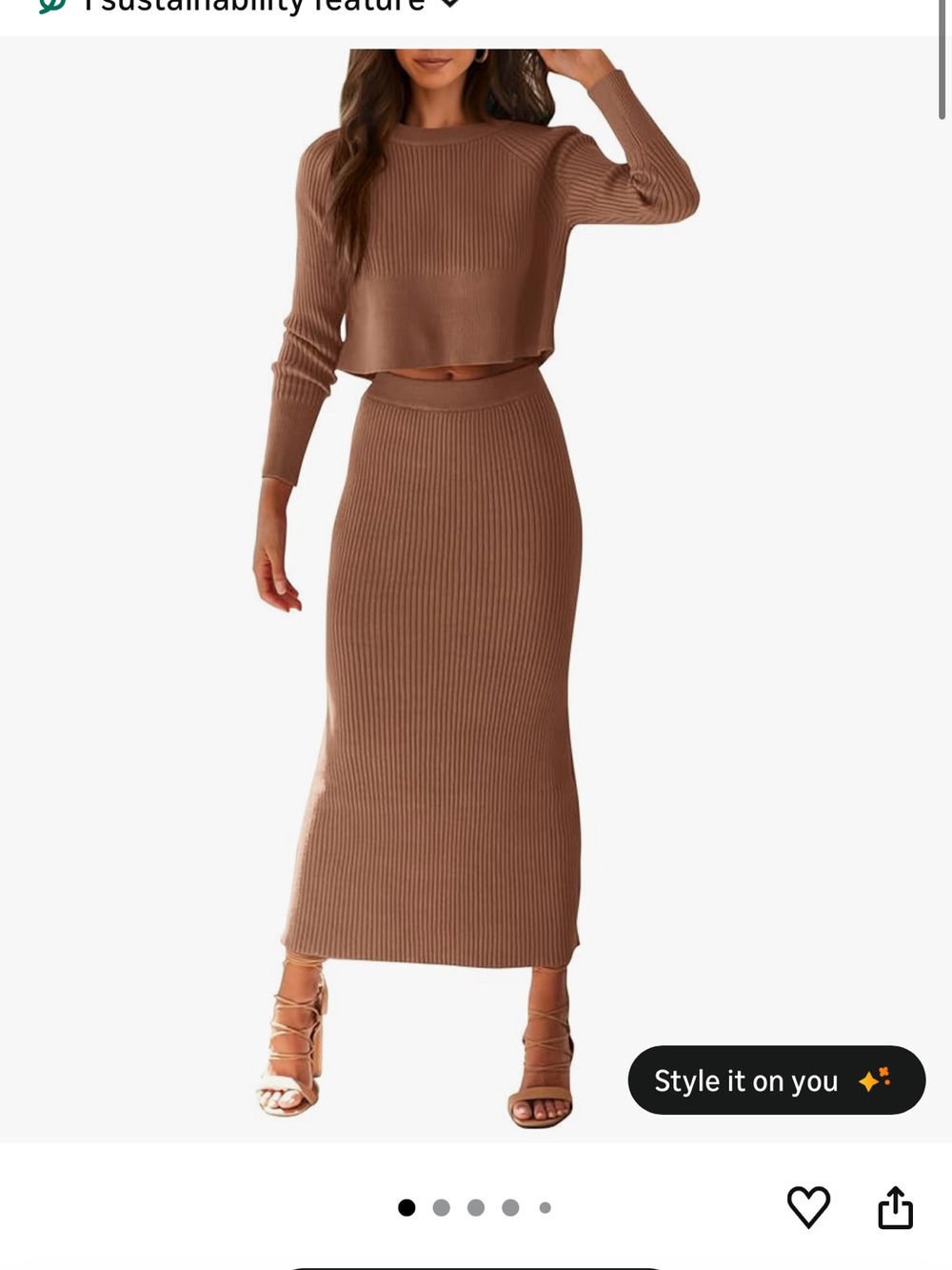 Amazon Ribbed Maxi Skirt Set in Taupe Brown